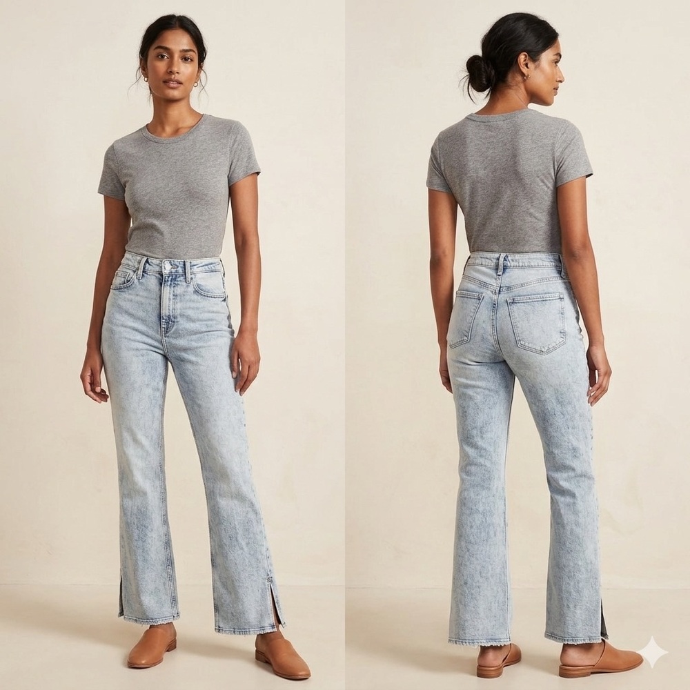 Old Navy Women's Denim Flare Jeans Size 2 Higher High Rise Split Hem boho retro